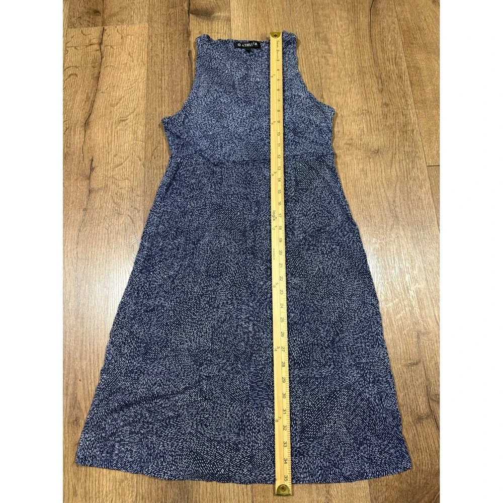 Athleta Navy Blue White Dash‎ Print Sleeveless Empire Waist Dress Small